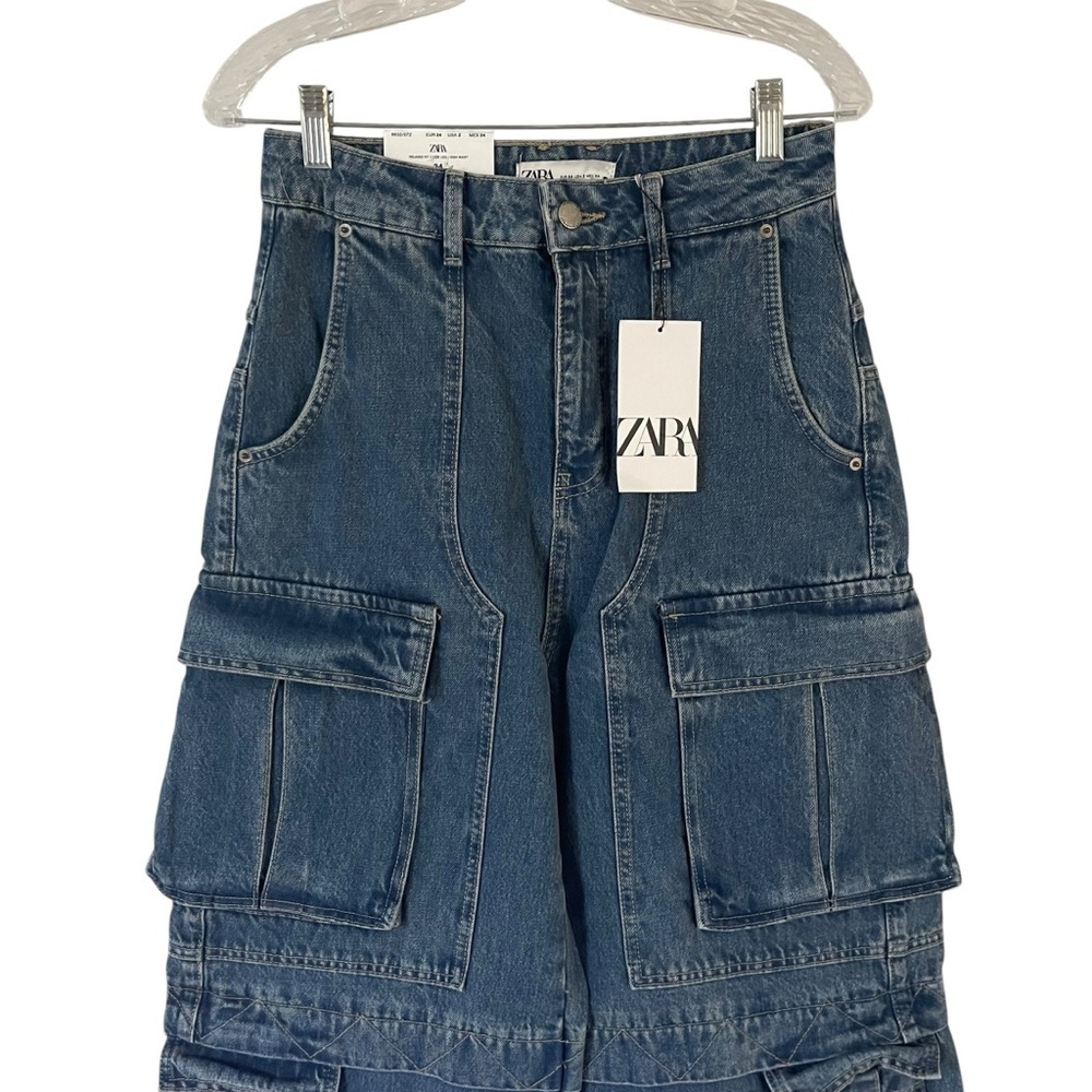 NWT Zara Relaxed Fit Multi Pocket Cargo Jeans Size 34 - Picture 7 of 7